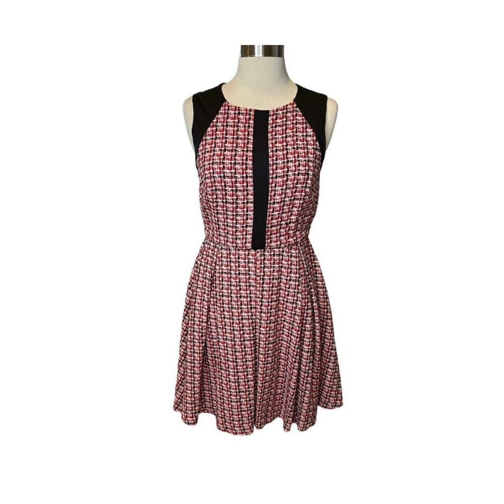 Anthropology Eva Franco Sleeveless Fit & Flare Dress Red Black White Tweed 2